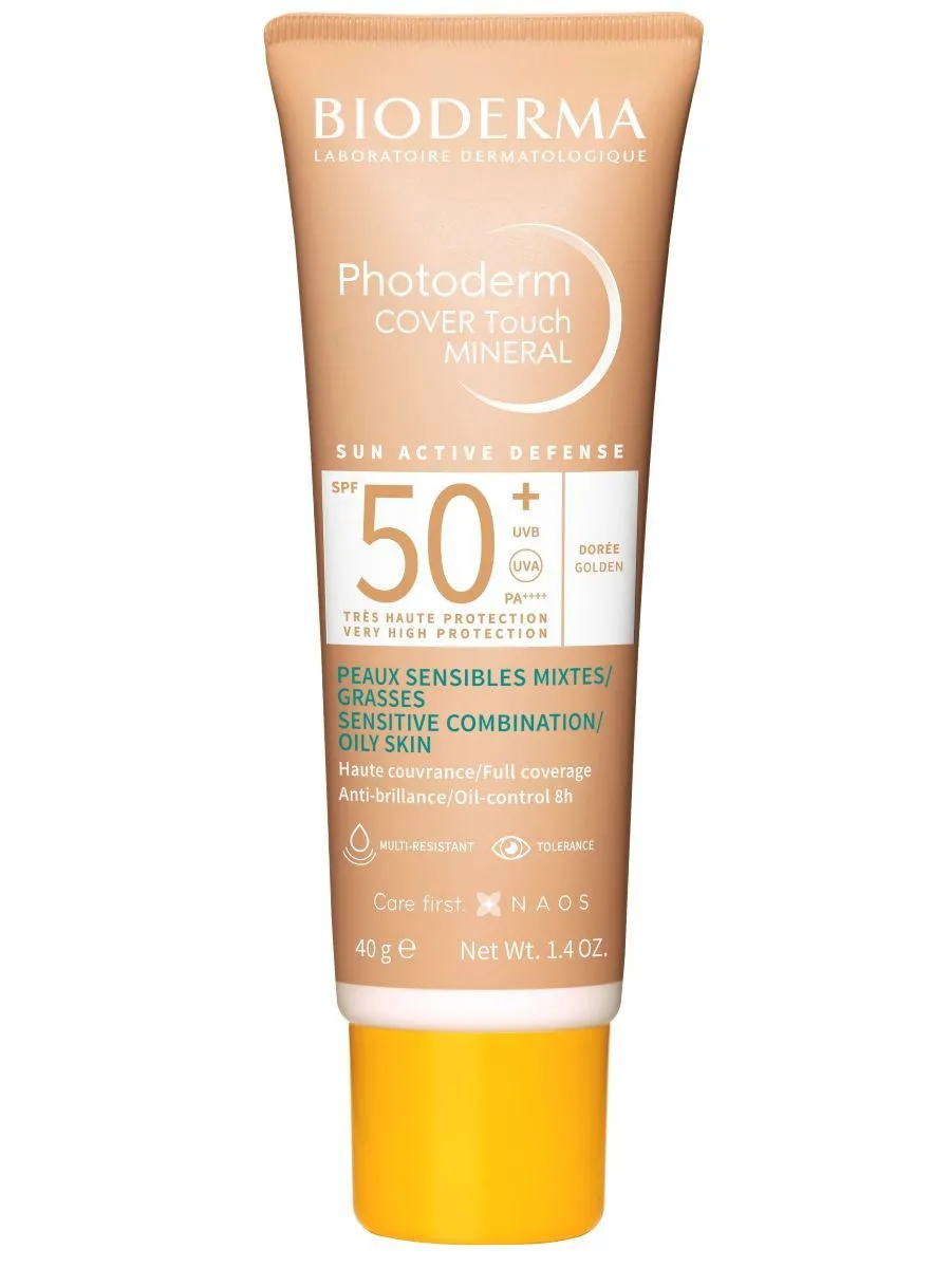 Биодерма Фотодерм Кавър Тъч Минерален слънцезащитен тониран крем SPF50+ Златист нюанс 40 мл