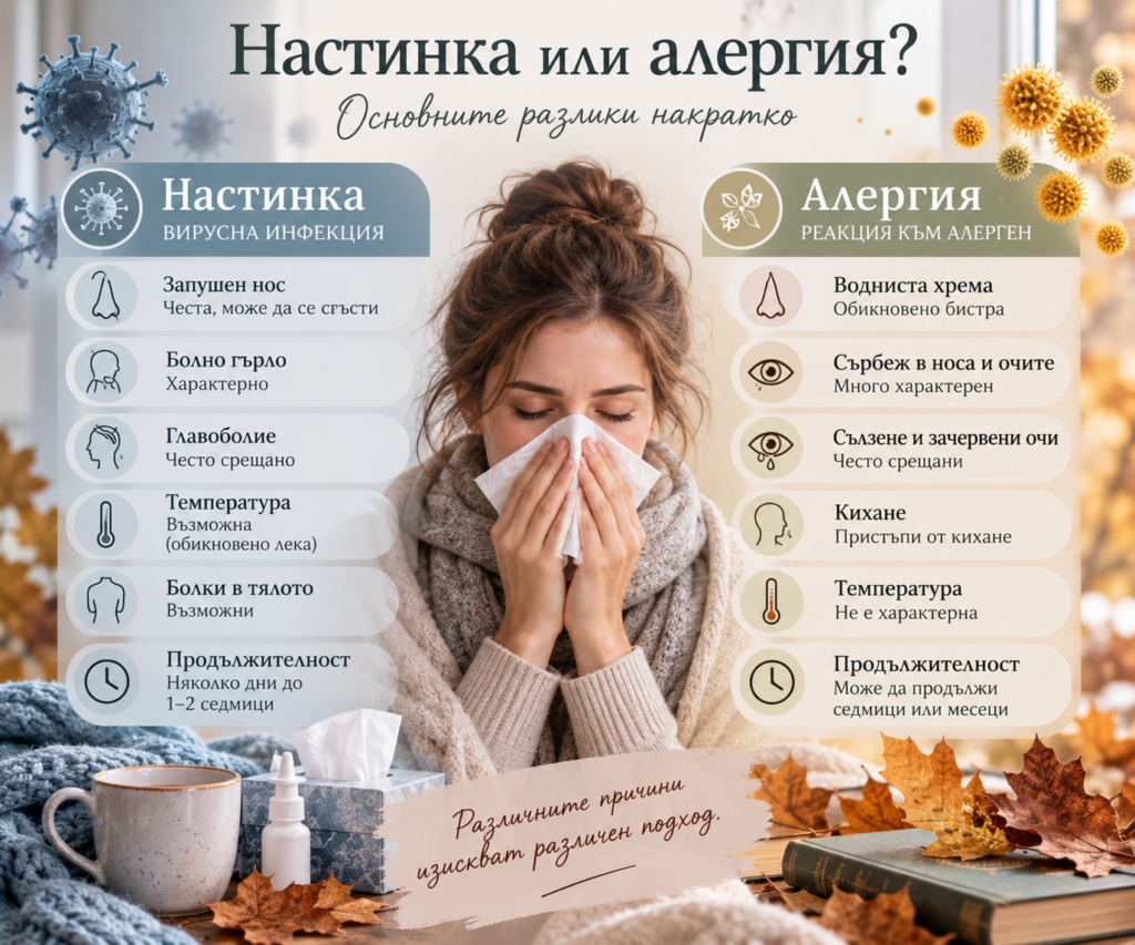 Алергия или настинка: 7 признака, по които да ги разпознаем 1 nastinka ili alergiya infografika